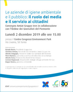 Convegno Amiat Gruppo Iren in collaborazione con l’Ordine dei Giornalisti del Piemonte: “Le aziende di igiene ambientale e il pubblico: il ruolo dei media e il servizio ai cittadini”